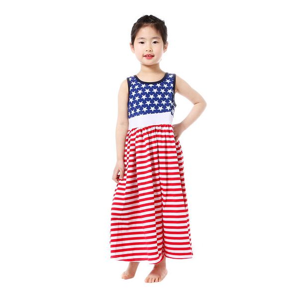 

independence day girl dress kids star stripe flag cotton sleeveless long maxi dresses kids boutique clothing america toddler girls dresses, Red;yellow