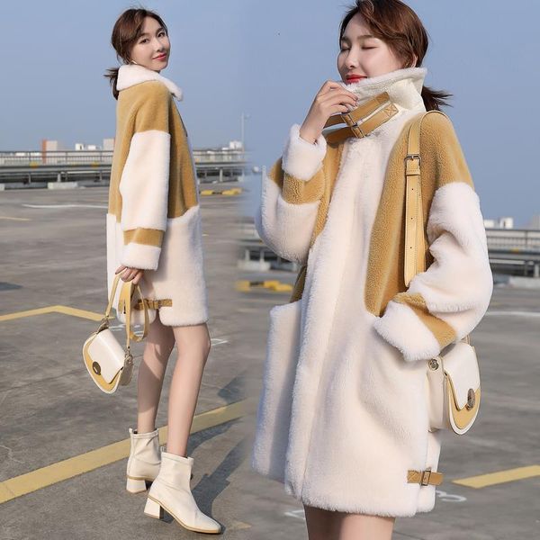 

2019 new style winter coat female imitation sheep fleece coat female grain fleece lamb fur integrated casual style-5, Black