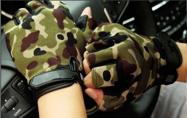 

men women camouflage outdoor hiking gloves gym half finger gloves multifunction weight lifting anti-slip ing, Black