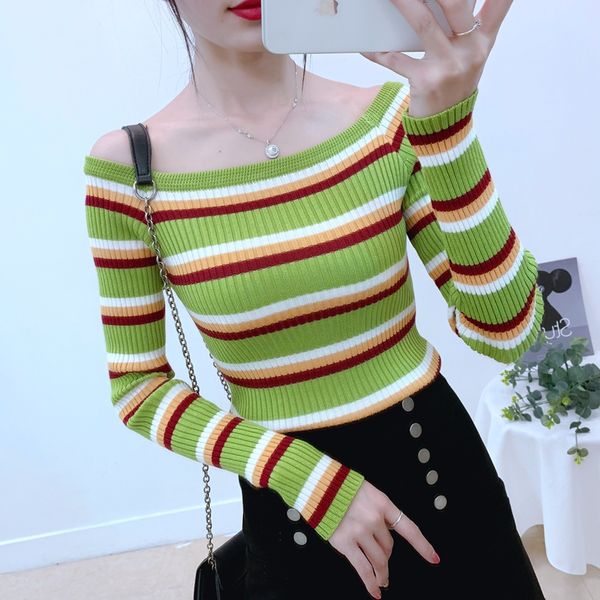 

gigogou autumn winter stripe sweater women knitted pullover sweater short high elasticity silm female jumper, White;black