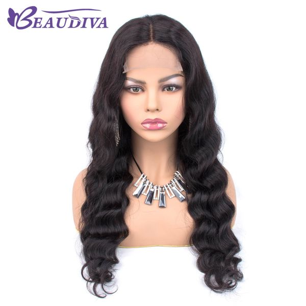 

beaudiva loose wave 4*4 lace closure wigs middle part human hair wigs pre plucked hairline with baby hair malaysian loose wave lace wigs, Black;brown