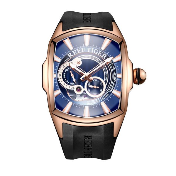 

2019 reef tiger/rt new arrival sports rose gold case blue dial rubber strap automatic watch rga3069s, Slivery;brown