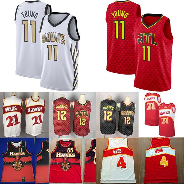 

2020 men's atlantahawks jersey trae 11 young 12 de'andre deandre hunter dominique 21 wilkins 55 mutombo basketball jerseys, Black;red