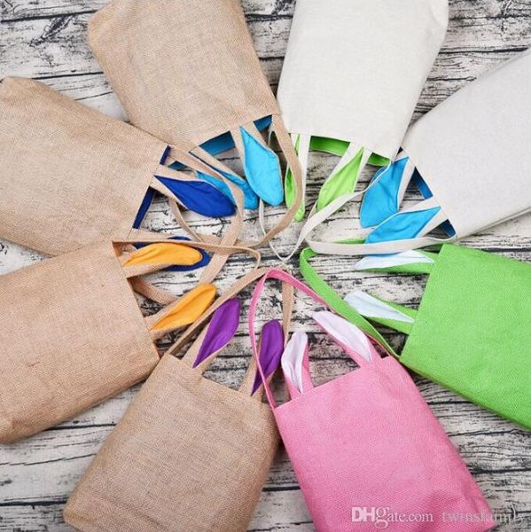 

burlap easter basket bunny egg candies baskets rabbit ears gift bags canvas handbag tote candy storage bag party decoration 14 style byp7101, Black