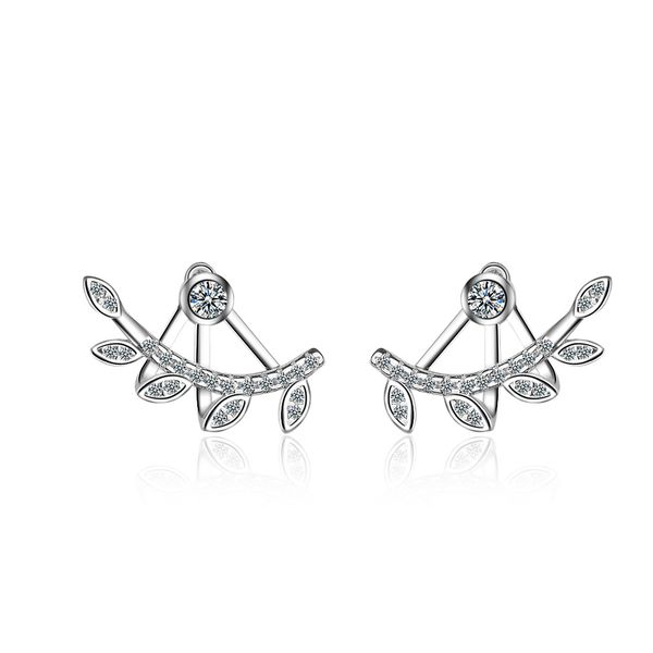

925 sterling silver piercing crystal leaf after hanging stud earrings for women earrings fashion jewelry femme pendientes eh1070, Golden;silver