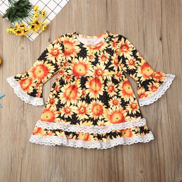 

Infant Kid Baby Girl Long Sleeve Sunflower Party Pageant Lace Gown Tutu Dress