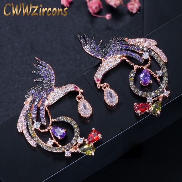 

cwwzircons exclusive black and rose gold color two tones dangle drop earrings with green purple red cubic zircon stones cz348, Silver