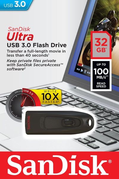 

Флешка Sandisk 32 ГБ Ultra USB 3.0 SDCZ48-032G с поддержкой USB 3.0 (совместима с USB 2.0)