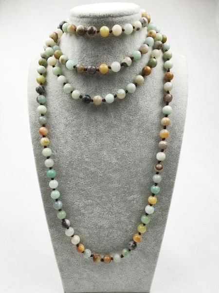 ST0307 длинное ожерелье 60 дюймов завязанный Природный бирюзовый Индийский агат Изображение Jasper амазонит ожерелье натуральный камень ожерелье