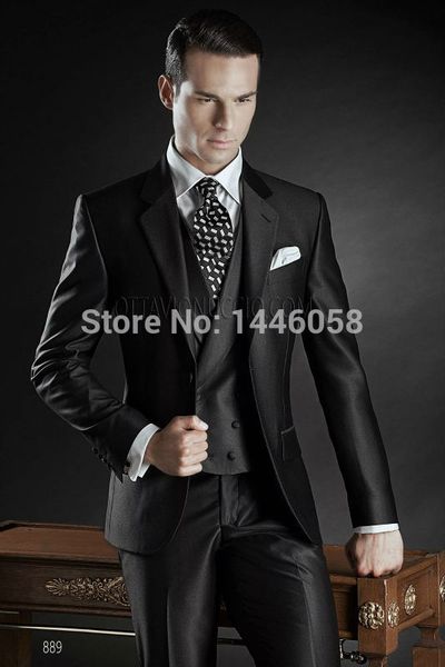 

2017 new custom made groom tuxedos shiny black man notch lapel groomsman men wedding suits bridegroom(jacket+pant+vest, White;black