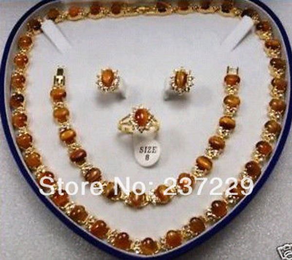 

оптовая цена бесплатная доставка ^^^^ красивая бижутерия tiger's eye ожерелье браслет серьги кольцо комплект, Black