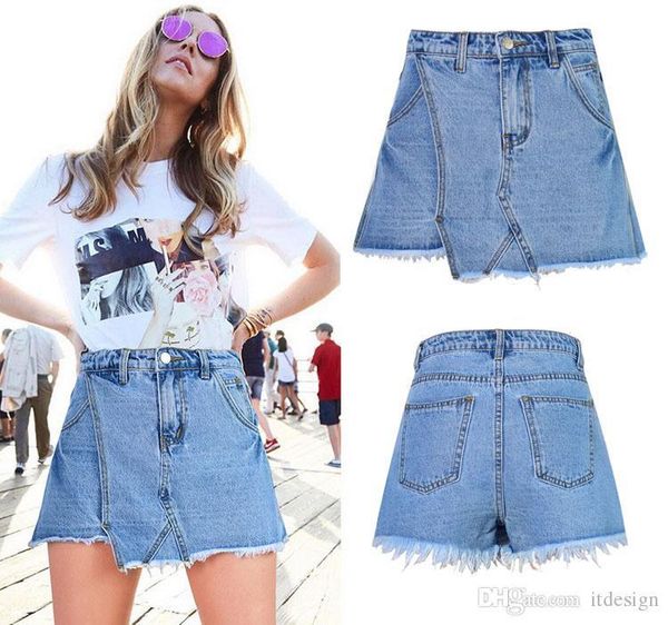 

2018 summer skirt women high waist asymmetrical tassel denim wear, Black