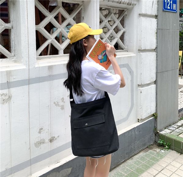 

2019 new student canvas female bag college harajuku diagonal package japan and south korea large capacity shopping bag