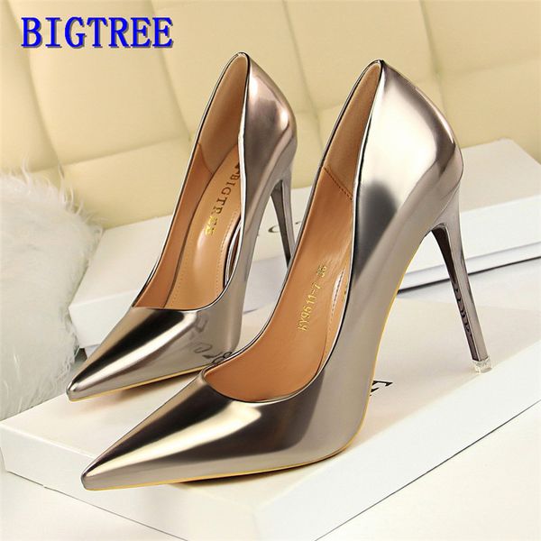 

bigtree patent leather woman party high heels fashion office ladies work pumps women wedding bridal shoes, Black