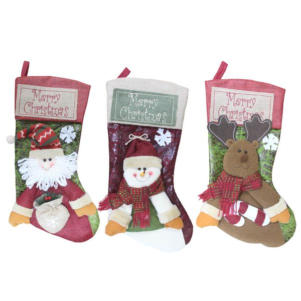 

3pcs merry christmas stocking santa claus snowman reindeer gift ornament socks christmas decoration for home
