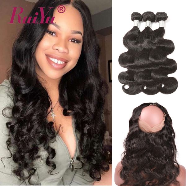 

ruiyu hair products body weave 360 lace frontal closure with bundles peruvian human hair lace frontal with bundles remy hair extensions, Black;brown
