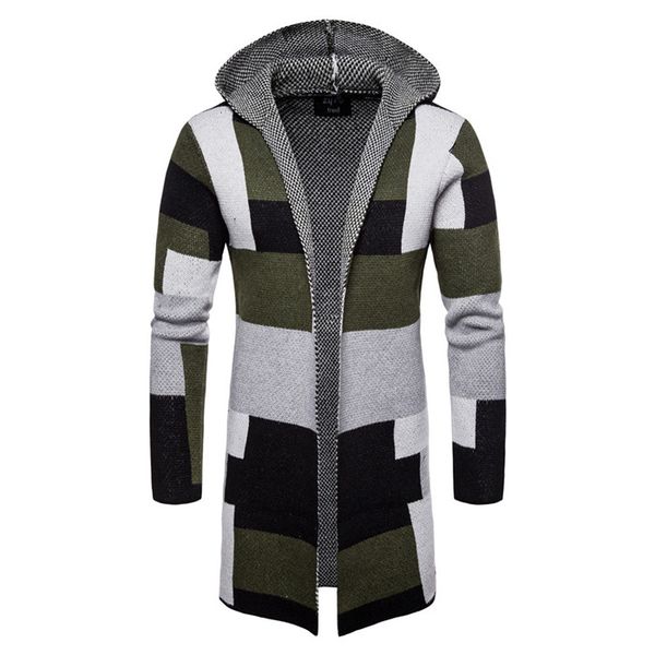 

fashion mens long hooded outerwear sweater striped colorblock cardigr an autumn designe slim luxury new clothing xxl, Black