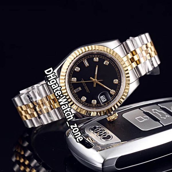 Новый DateJust 126234 Черный Циферблат Miyota Автоматические Мужские Часы Двухцветный Желтый Золотой Рифленый Корпус Юбилейный Браслет Сапфировые Часы Watch_Zone