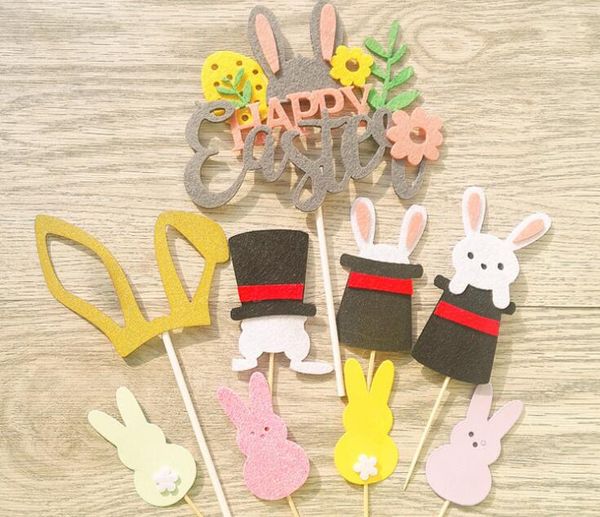 

easter theme cupcake topper rabbit bunny chicken printed cake topper cake decoration happy easter festival party decor