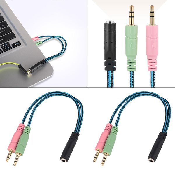 

2pcs 3.5mm 4 pole audio y splitter 2 male to 1 female adapter cable for pc