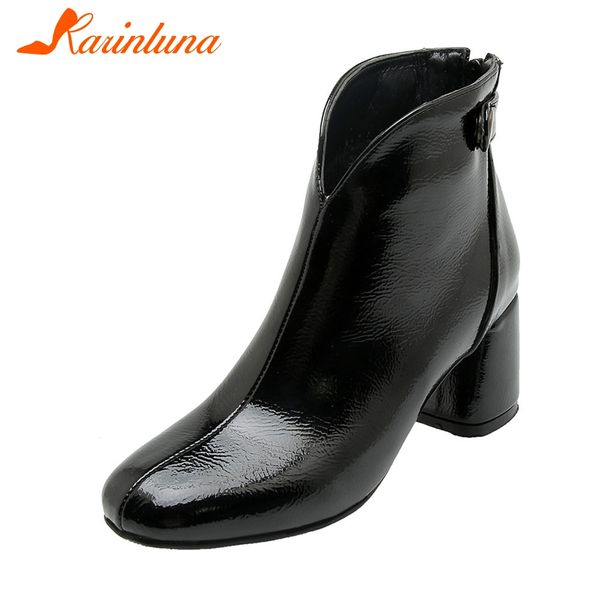 

karin brand new plus size 32-46 women booties high chunky heels shoes woman casual party office autumn winter ankle boots, Black