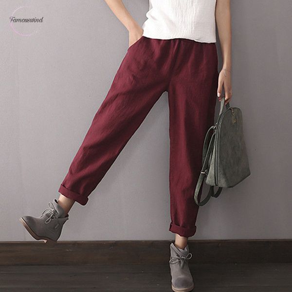 

pants fashion loose new women baggy linen loose fit casual cotton harem hakama pockets drop shipping good quality, Black;white