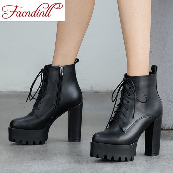 

facndinll 2020 new fashion pu leather women ankle boots autumn winter shoes high heels platform black riding boots size 43