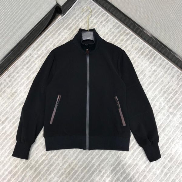

2020 new high-end fashion black bomber jackets for women black stand collar zipper pocket patchwork autumn casual coat jacket, Black;brown