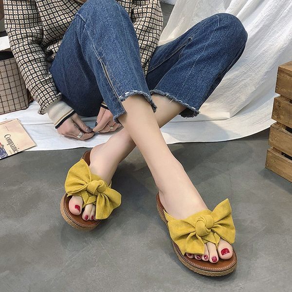 

litthing 2019 women bow summer sandals slipper indoor outdoor flip-flops beach shoes new fashion female casual chanclas mujer, Black