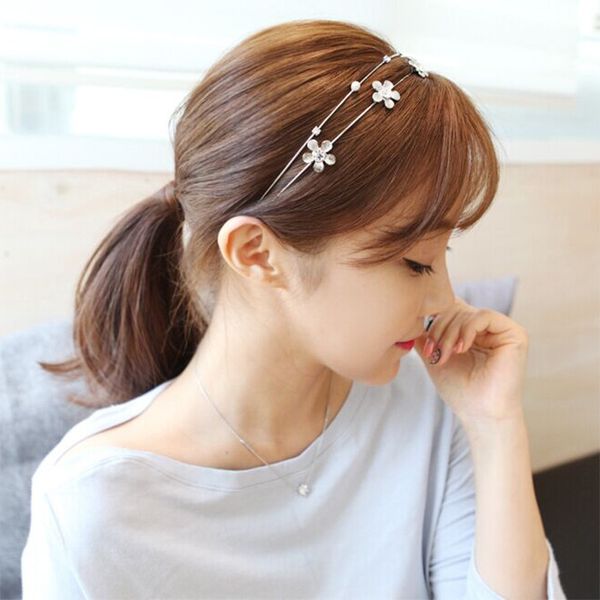 

fashion hairbands women sweet alloy hair bezel headband rhinestone double layers hair hoop new simple headwear hair accessories, Silver