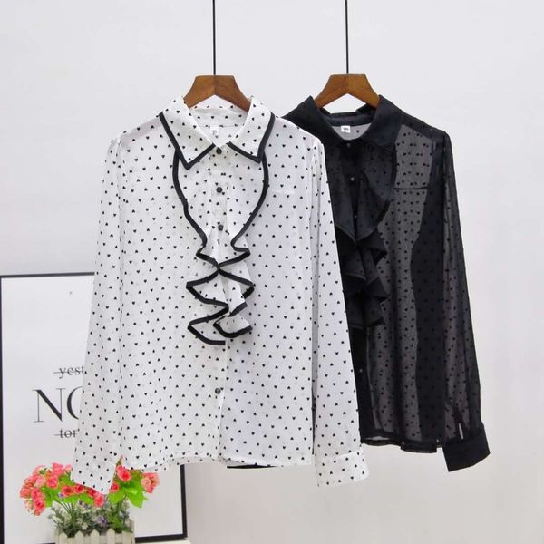 

fashion women blouse 2019 spring summer long sleeve lady blouse chiffon shirts dot pattern blusas lady, White