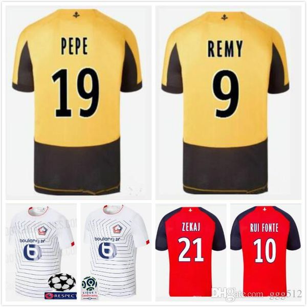 

19 20 lille soccer jerseys 2019 2020 pepe bamba losc lille olympique sporting club remy r. leao ikone football shirts maillot de foot, Black;red