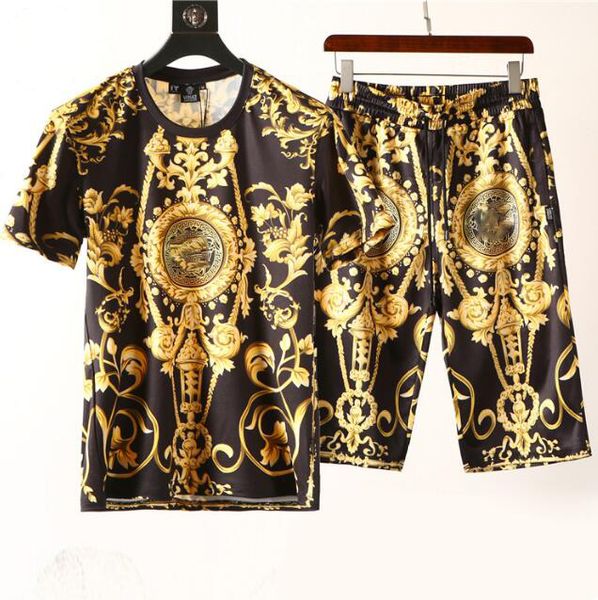

mens versace мода мужская одежда комплекты с коротким рукавом печати костюмы 2 pcs mens casual summer wear дизайнер одежды установить быстру, Gray