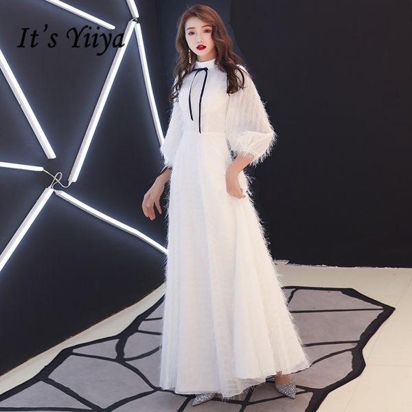 

это yiiya выпускные платья белый простой высокой шеи три четверти рукава-линии длиной до пола настроенный партии длинные платья выпускного в, White;black