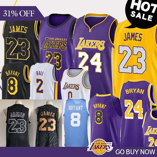 

New 23 jame 24 kobe ncaa ba ketball jer ey 0 kuzma 8 bryant 2 ball lo angele laker jer ey retro purple yellow cheap