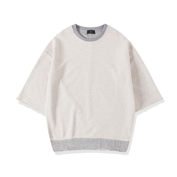 

Januarysnow Terry Material Oversized Sweatshirt Men with Half Sleeve New Fashion Crew Neck Hip-hop Sweatshirts Men