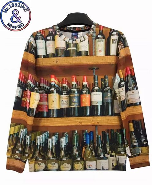 

мужская дизайнерская 3d творческая цифровая печать плотная коллекция пивных бутылок смешные мужчины и женщины свитер, Black