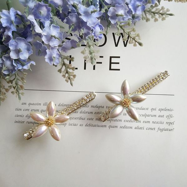 

2020 новый корейский имитация жемчужина цветок зажим для волос кристалл горный хрусталь шпилька золото укладка волос для женщин девушки аксе, Golden;white