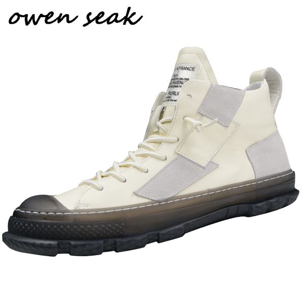 

owen seak men casual shoes ankle boots trainers genuine leather lace up sneaker winter boots flat black shoes