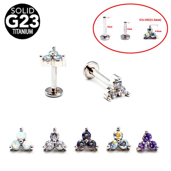 

5pcs titanium&steel menage a trois internal threaded opal zircon labret stud ear tragus cartilage earring piercing jewelry, Slivery;golden