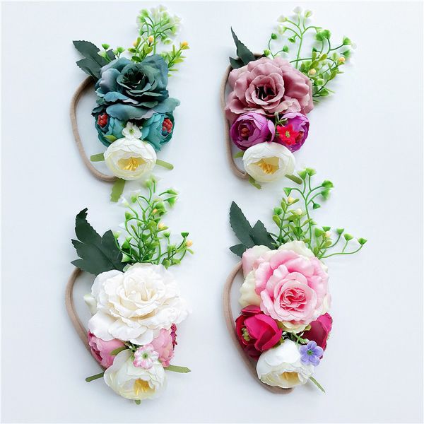 

bohemia headbands artificial flowers nylon headband baby girl hair bows 2019 children beach holiday boutique hair accessories z11, Slivery;white