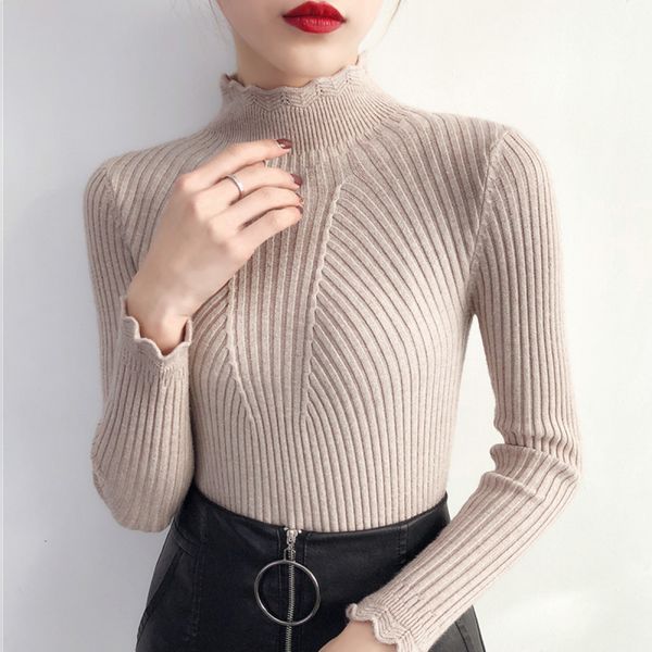 

2019 autumn winter women pullover sweaters knitted korean elasticity casual jumper fashion slim turtleneck warm female sweaters, White;black