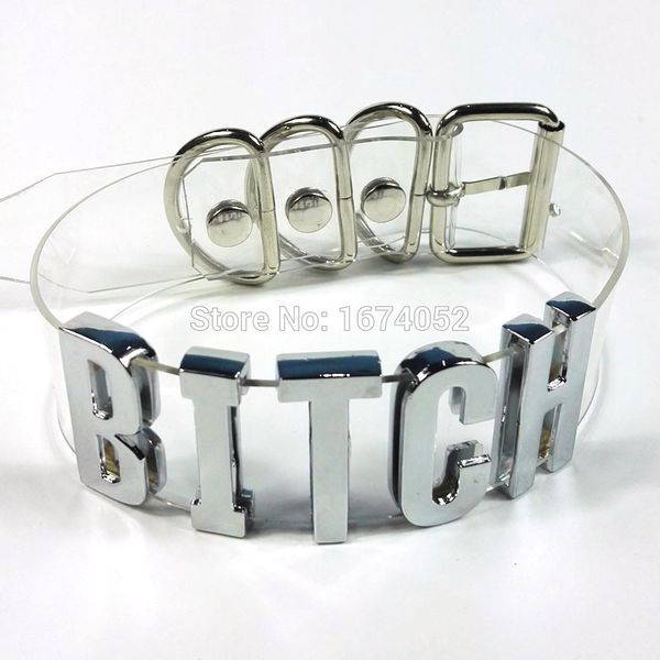 

handmade women men punk gothic 100% silver metal letter choker clear pvc transparent bitch collar name word necklace