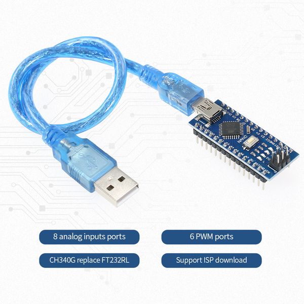 

ch340g usb nano v3.0 atmega328p 5v 16m micro-controller board controller compatible for arduino + usb cable