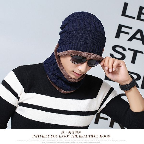 

syi qarce sell 2pcs winter warm knitted hat with scarf set for women men fleece lining hat with scarf set, Blue;gray