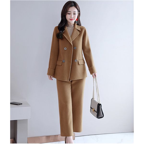 

women's suits are now popular new solid color retro ladies suit two-piece suit (jacket + pants) women's business casual, White;black