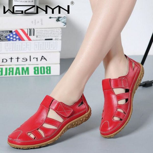 

outdoor women genuine leather sandals casual summer ladies closed toe beach sandals women flats shoes comfort female sneakers, Black