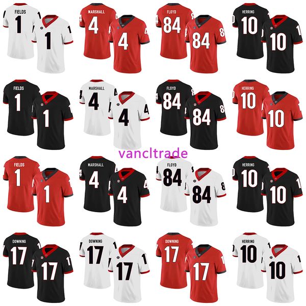 

2019 ncaa football georgia bulldogs 1 justin fields 4 keith marshall 84 leonard floyd 10 malik herring 17 matthew downing jerseys, Black;red