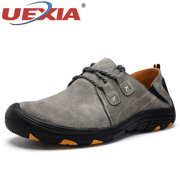 

uexia handmade suede leather casual shoes men loafers men shoes breathable non-slip outdoor training walking zapatos sneakers, Black
