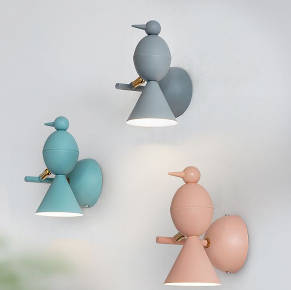 

nordic color macaroni bird wall lamp led living room corridor bedroom bedside balcony decoration cartoon lamp